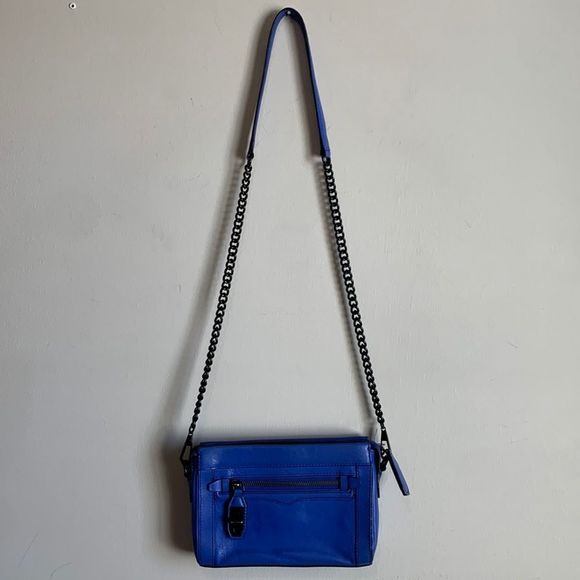 Rebecca Minkoff Purse Crossbody Bag Blue Leather Black Chain Small Medium Used - Picture 2 of 9